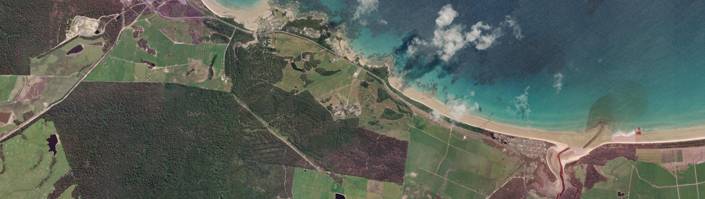 Aerial view of Edgcumbe Beach, TAS