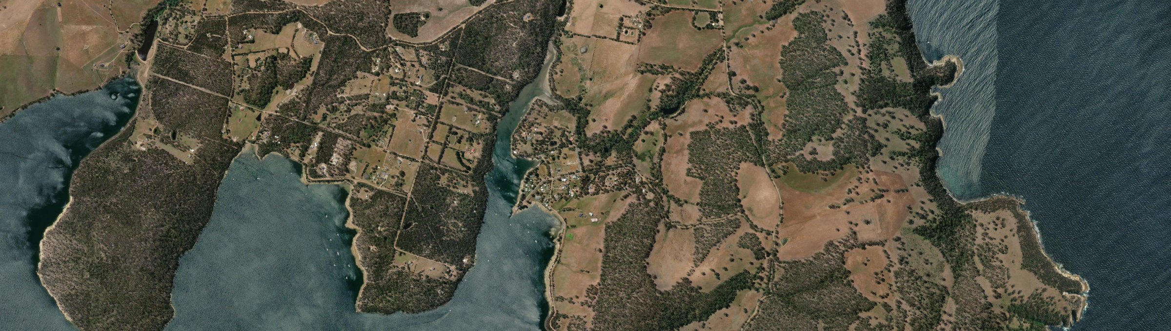 Aerial view of Barnes Bay, TAS