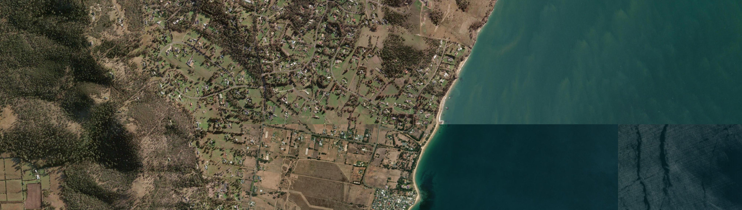 Aerial view of Roches Beach, TAS