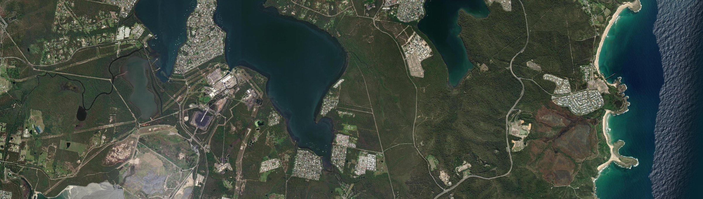 Aerial view of Chain Valley Bay, NSW