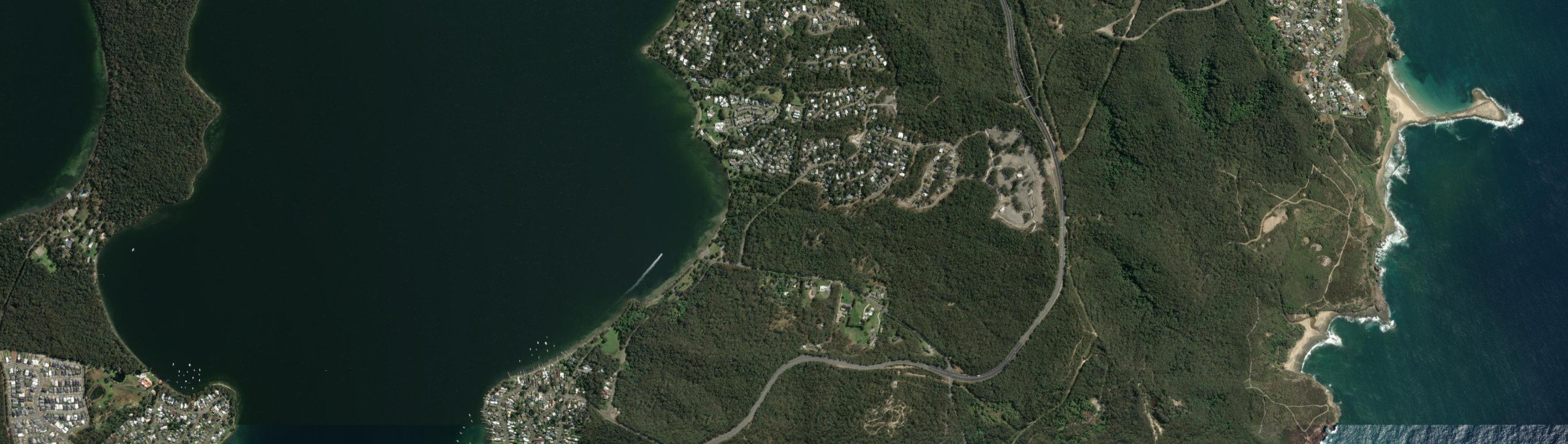 Aerial view of Cams Wharf, NSW