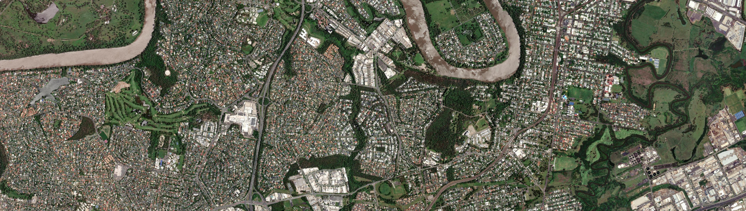 Aerial view of Seventeen Mile Rocks, QLD
