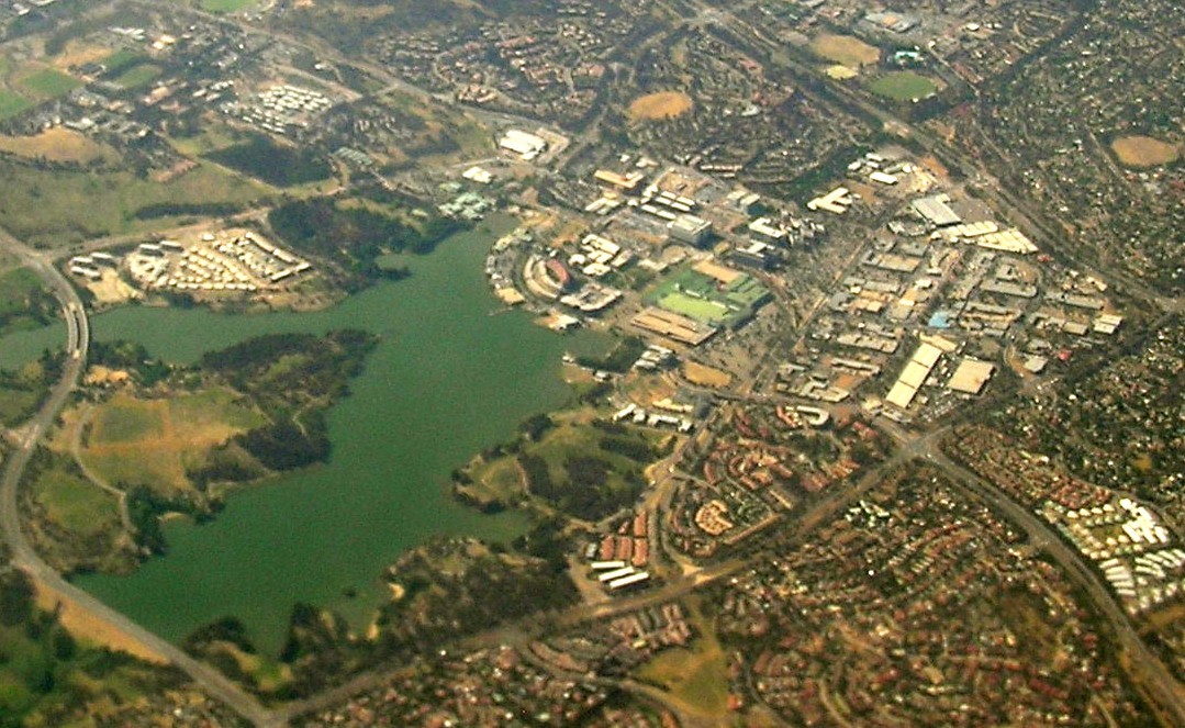 Belconnen, ACT, Aerial view of Lake Ginninderra and surroundings