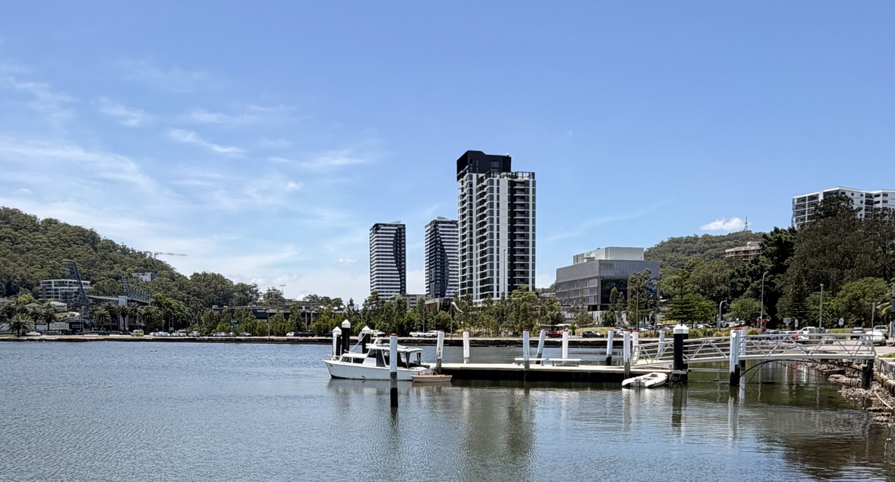 Gosford, NSW, Buildings near water with a dock