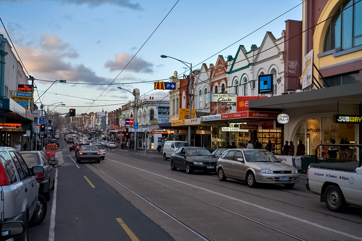 Hawthorn, VIC, Shops and tram tracks on Glenferrie Road