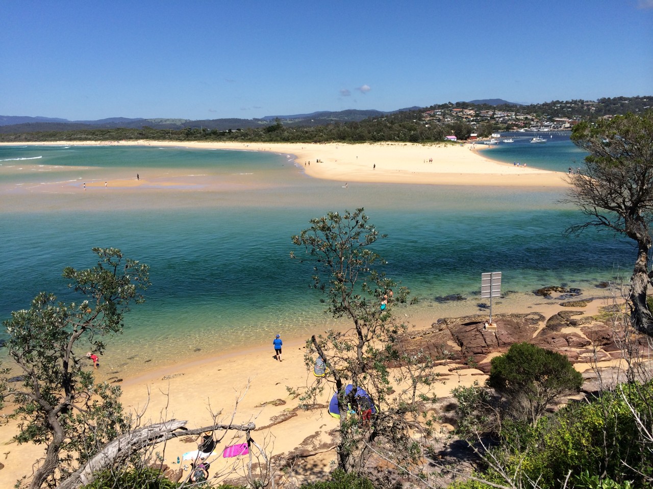 Merimbula, NSW, Bar Beach and Merimbula Lake at low tide