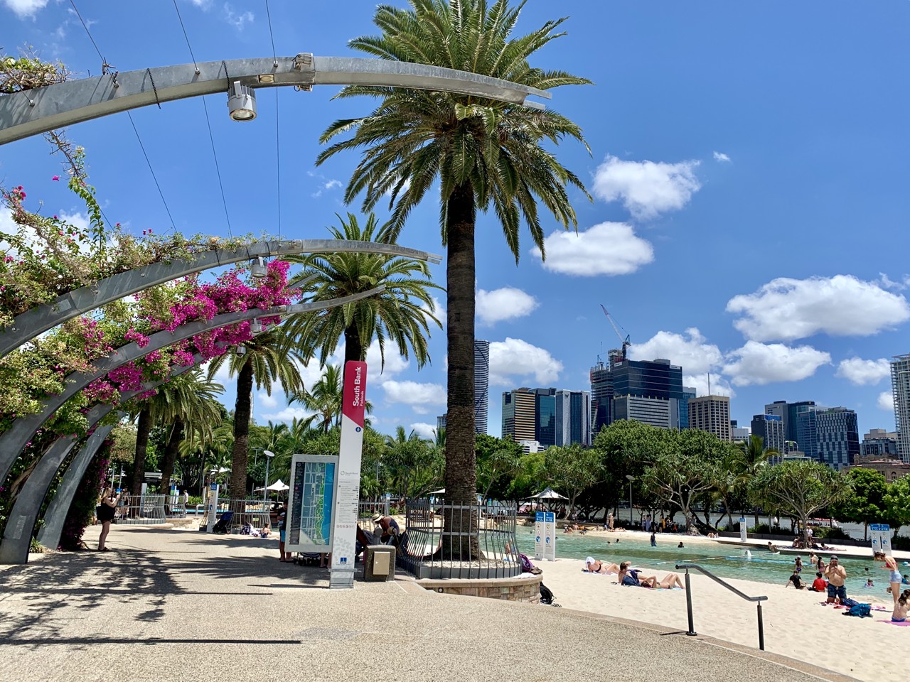 South Brisbane, QLD, Streets Beach and city skyline view